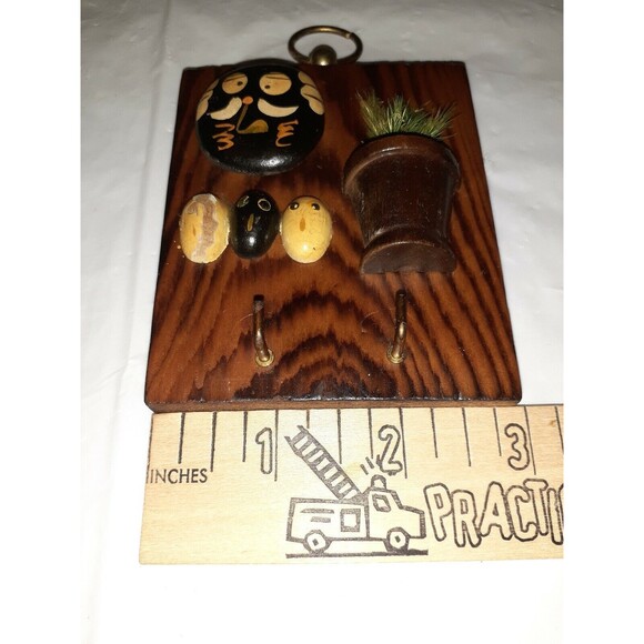 Vintage Handcrafted Keyhook Painted Rocks Stained Wood Backing Boho Ecclectic - Picture 5 of 12